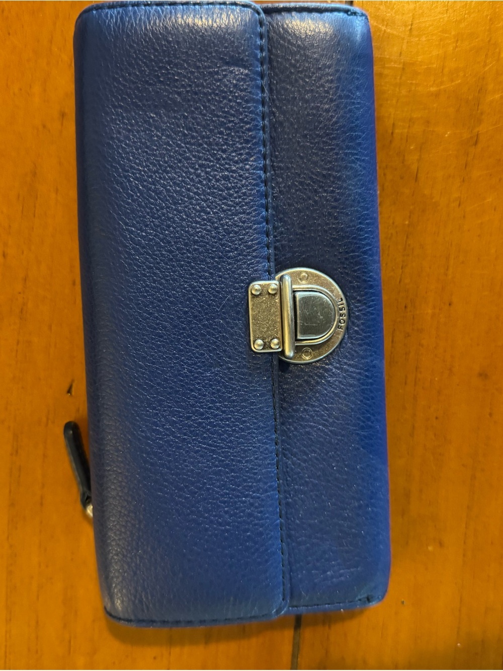 Fossil Blue Leather Wallet with Silver Hardware